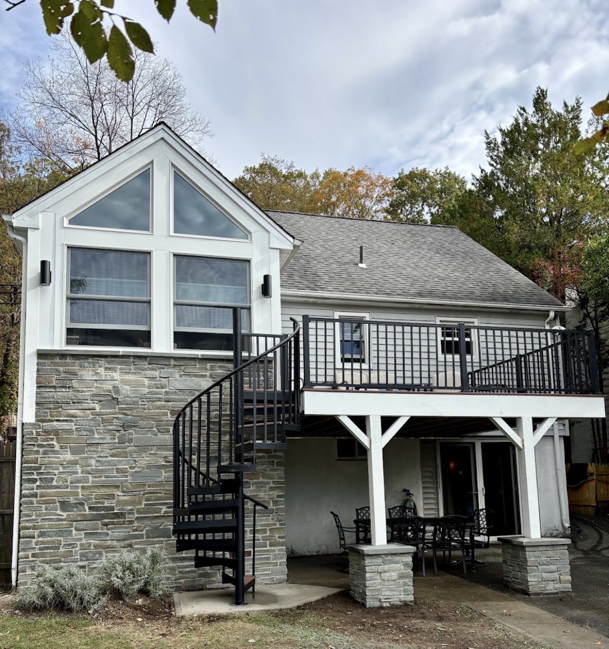 Natural stone veneer on home facade